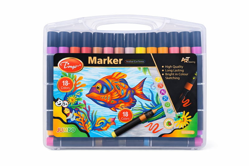 18-Colour Dual Tip Art Markers Set with Carry Case - 3 x Cases