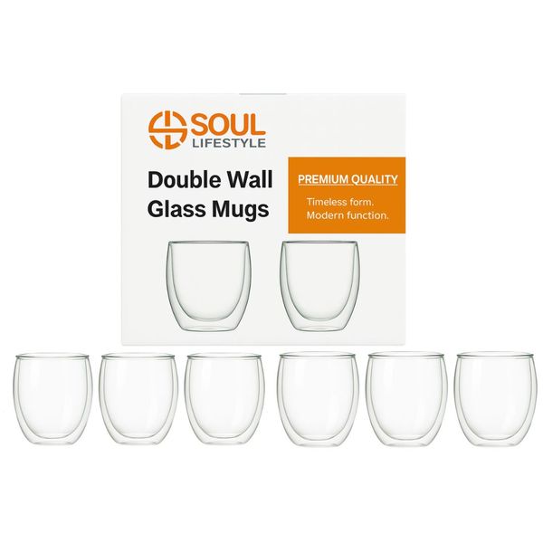 Soul Lifestyle 250ml Double Wall Glass Mug - Set of 6