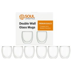 Soul Lifestyle 350ml Double Wall Glass Mug -Set of 6