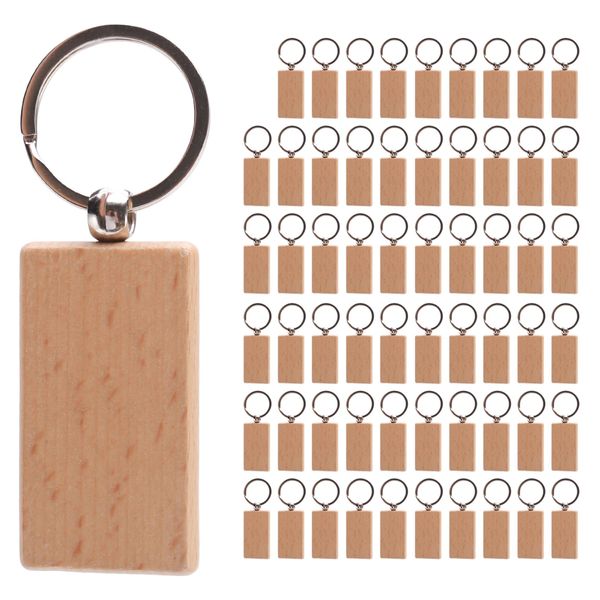 60Pcs Blank Rectangle Wooden Key Chain Keychains Tags Can Engrave Gifts