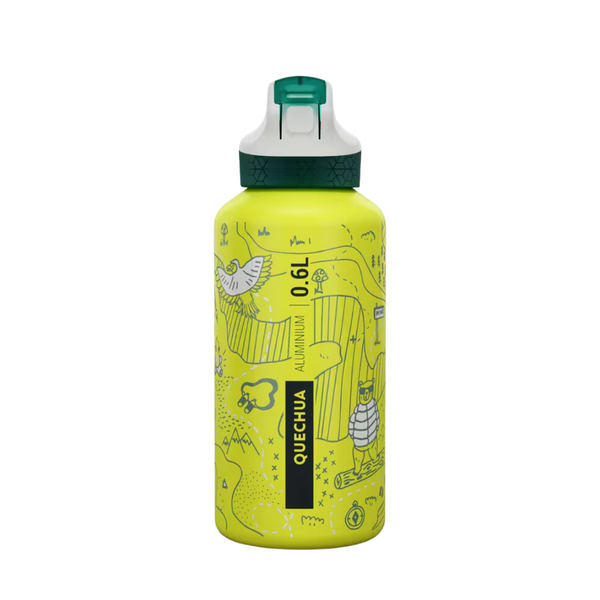 Quechua Aluminium hiking water bottle 900 instant cap with straw 0.6 litre