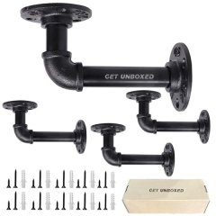 GET UNBOXED Industrial Pipe Iron Wall Mount Floating Shelf Bracket (6 Pack)