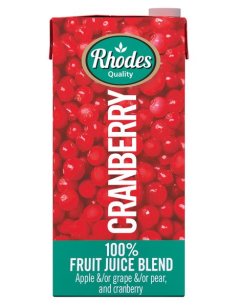 Rhodes - 100% Cranberry Fruit Juice Blend 1L - Pack of 6