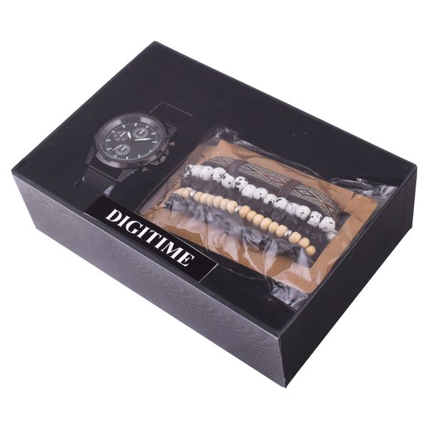Digitime Gents Gun Mesh Watch &amp; Bracelets Set
