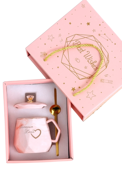 Porcelain Mug Gift Set with Gold Spoon&amp;Gift Box: Elegant Coffee Cup for Her