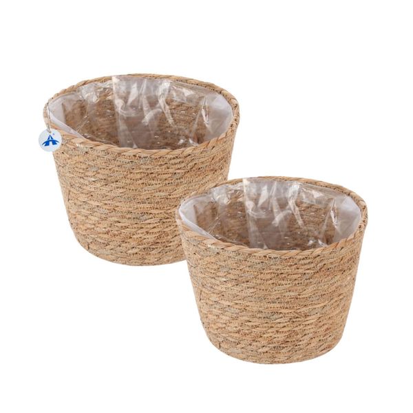 ALANES 2 Pack Woven Straw Flower Pot Planters Basket Garden Plant Pot