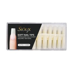 Sioux Soft Nail Tips - 504 Piece Full Cover Traceless Square Shape Natural
