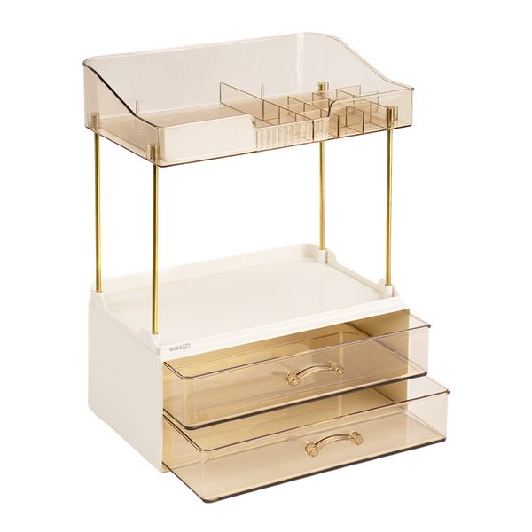 MIkaco 2-Tier Cosmetic Display Stand Vanity Makeup Organizer w/ Drawers