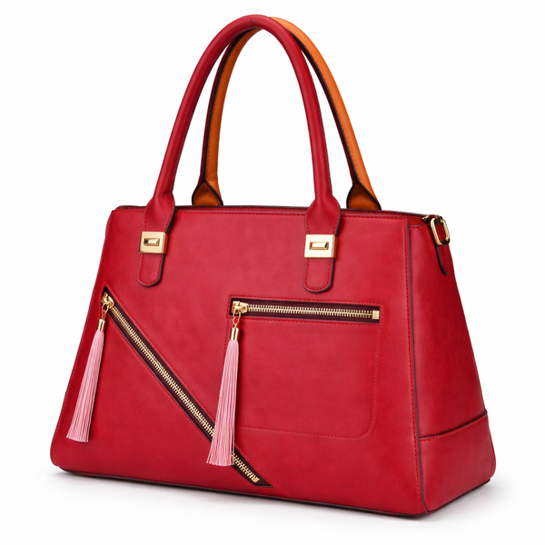 Women's PU Leather Shoulder Handbag with Tassel Zip Detail
