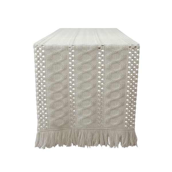 Cream Boho Table Runner - Textured Cotton Décor Elegance - 30 × 180 cm