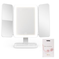Topika Lighted Makeup Mirror, Magnifying 5X, 3 Way Trifold, Rechargeable