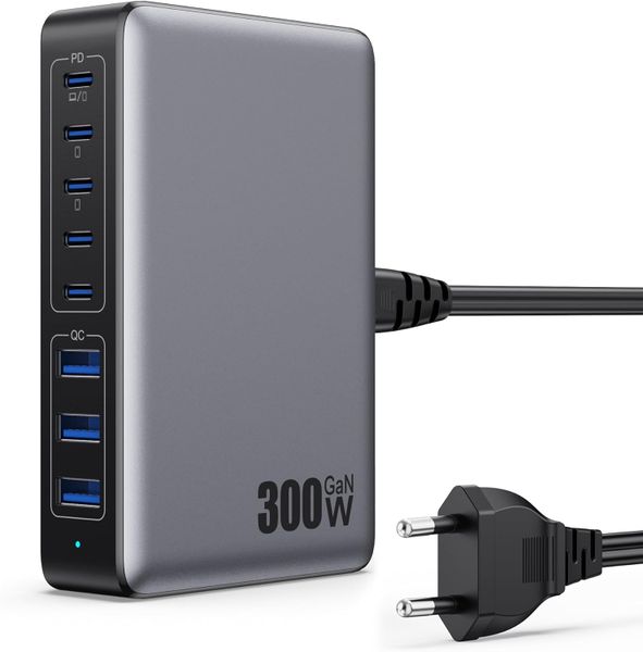 USB C Charger 300W USB C Charger Block, 8-Ports GaN IV Fast Charging Hub