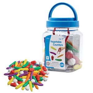 EDX Education Vegetable Counters with Tweezers: 36 Pieces