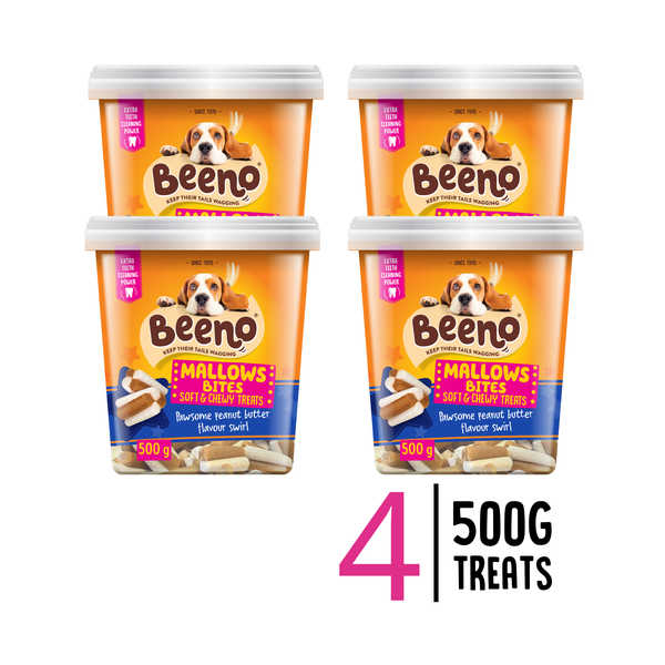 4 x Beeno Mallows Peanut Butter Bites Dog Treats 500g