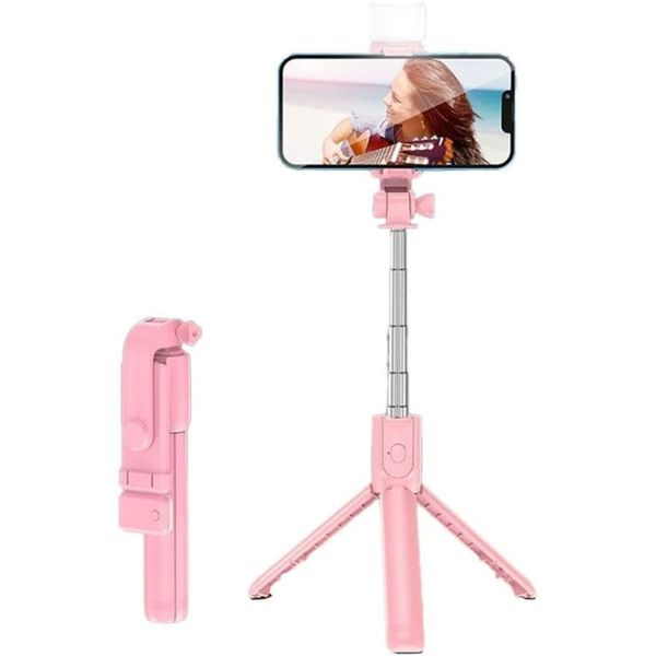 Selfie Stick with Tripod &amp; Rechargeable Light - Portable 2-in-1 Phone Stand