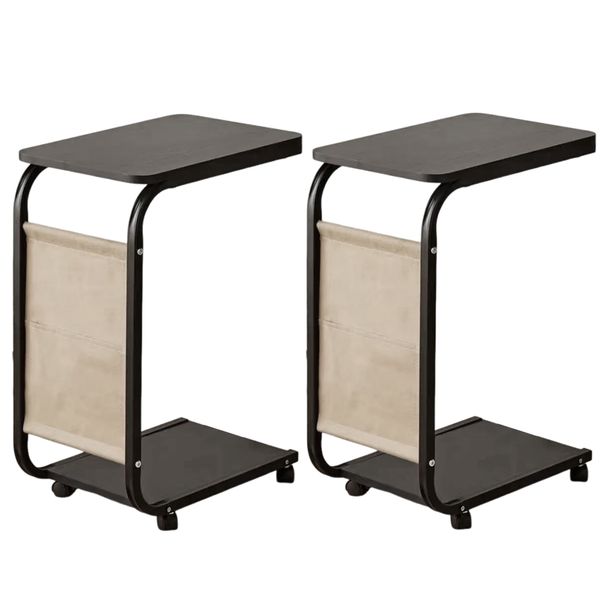 2 pack C-shaped Table With Rollers - Small Sofa and Bedside Edge Table