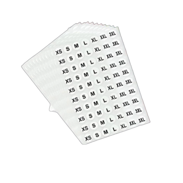 Clothing Size Round Stickers, Adhesive Labels Sticker 7 Sizes - 10 Sheets