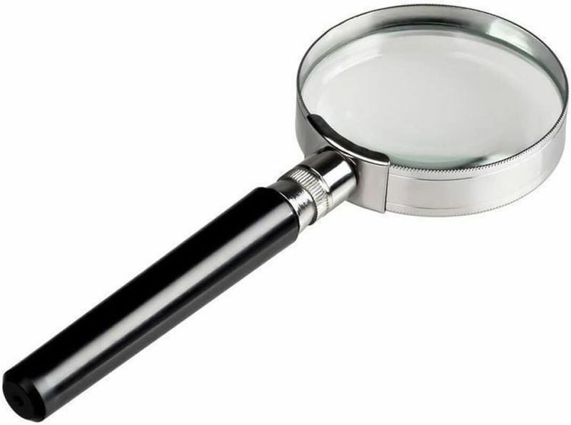 50mm Handheld Reading Magnifying Glass with Silver Metal Frame and Black