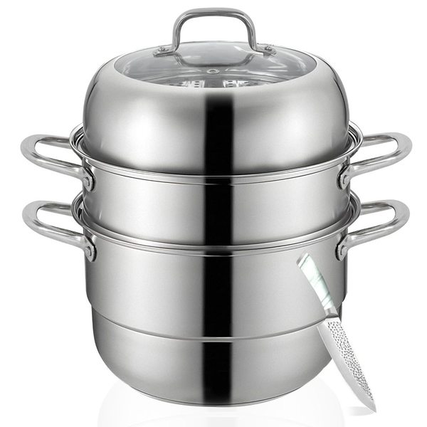 11Ltr -Large Double Stainless Steel Steamer Pot Steamer Cookware with Knife