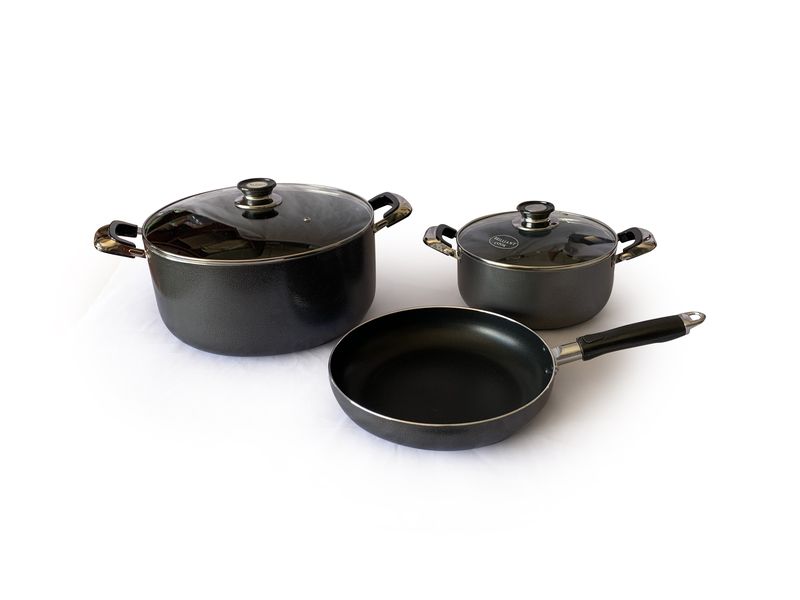 Grey Non-Stick Casserole Pots and Fry Pan Combo 5 Piece Set