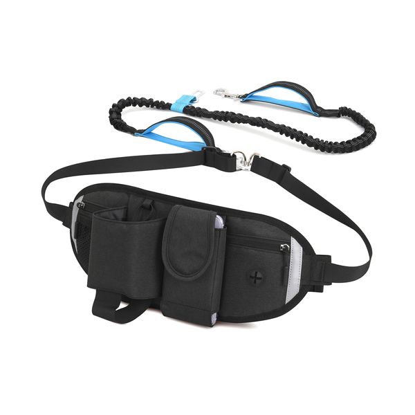 Hands Free Dog Bungee Leash with Waist Pack Belt for Running Walking