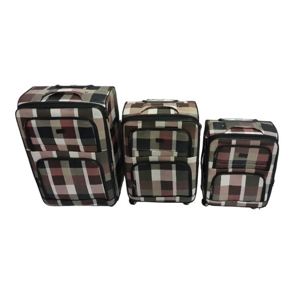 SMTE-Quality Luggage Set of 3 Leather Travel Suitcase Set Checks Art