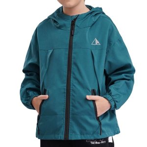 Kids Hooded Jacket Coat Zip Up Long Sleeve Waterproof Jacket Outerwear