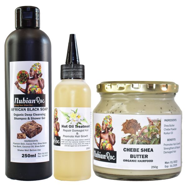 Hair Grow Set - Chebe Hairfood, African Black Soap &amp; Hot Oil Treatment