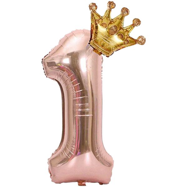 Large Crown Foil Balloon - Metallic Rose Gold Birthday Party Number 1