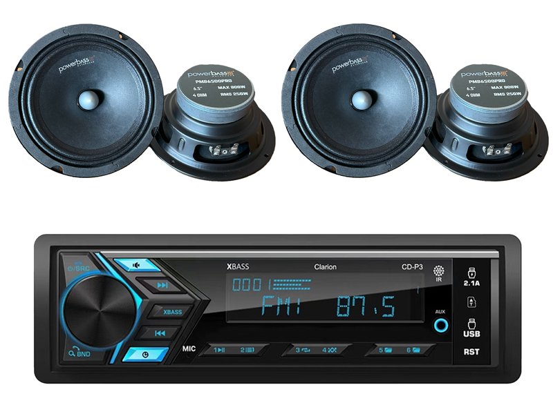 Powerbass PMB6500PRO 6.5" 800W Speakers &amp; Clarion CD-P3 Bluetooth Radio
