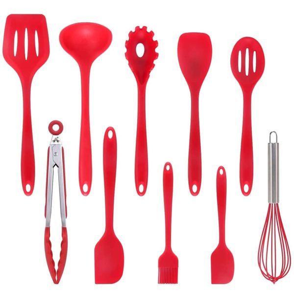 ALANES 10 Piece Heat Resistant Kitchen Utensil Silicone Cooking Utensil Set