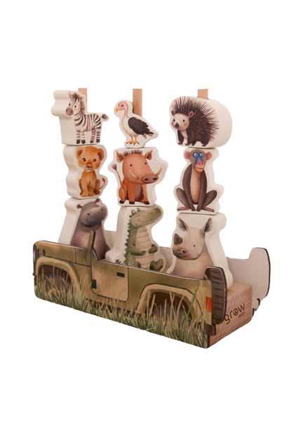 Grow Baby ~ Wooden Animal Stacker ~ On Safari