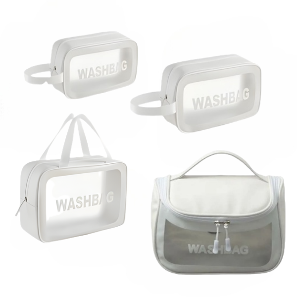 4 Sizes Transparent Soft PVC Toiletry Makeup Bags - Travel Organizer Set