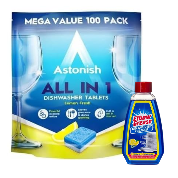 Dishwasher Cleaners | Astonish Dish Tabs 100s &amp; Elbow Grease 250ml | Combo