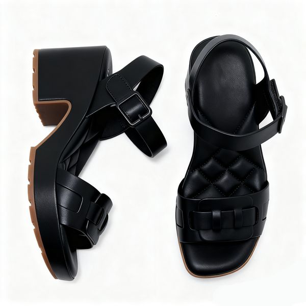 Women's Open Toe Sandals Heels Sandals Casual High Heels-Black - Brown37-40