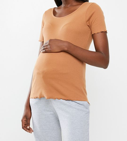 Women's Cotton On Maternity Lettuce Edge Scoop Short Sleeve Top - Beige