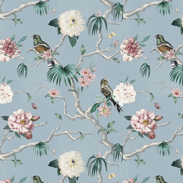 STICKCOOL Floral &amp; Bird Wallpaper Peel&amp;Stick Duck Egg Blue Botanical Mural