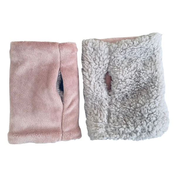 Blush Pink Velvet and Cream Fleece Reversible Fingerless Gloves