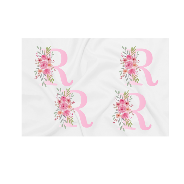 Baby Blanket - Pink Flowers - Letter R