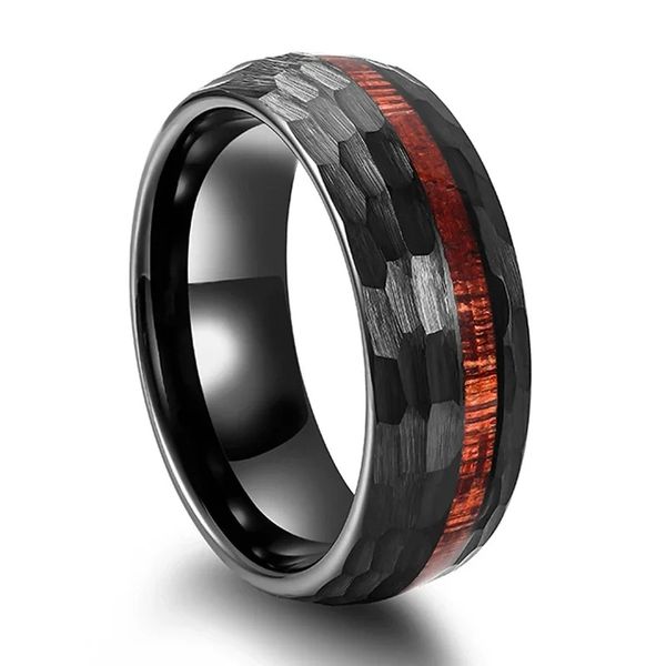 The EmberForge Ring - 8mm Hammered Tungsten Band with Wood Inlay