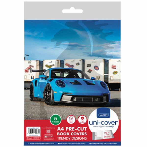 Marlin A4 PreCut Book Covers Porsche - Pack of 5