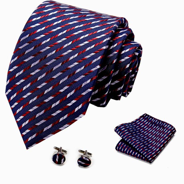 IPSTYLE Tie Men Business Necktie Set Classic Plaid Cufflinks Handkerchief