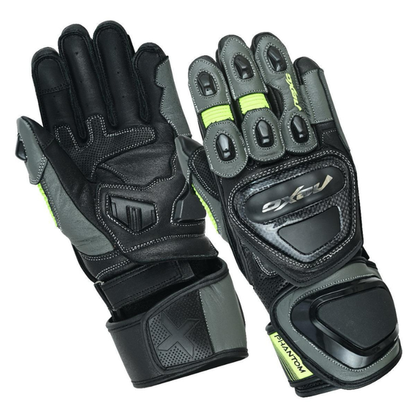 Nexo Phantom Racing Leather Gloves - Black/Hi-Vis Yellow