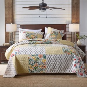 Luxurious Patchwork Bedspread 100% Cotton Quilted Embroidered-WhiteCorn