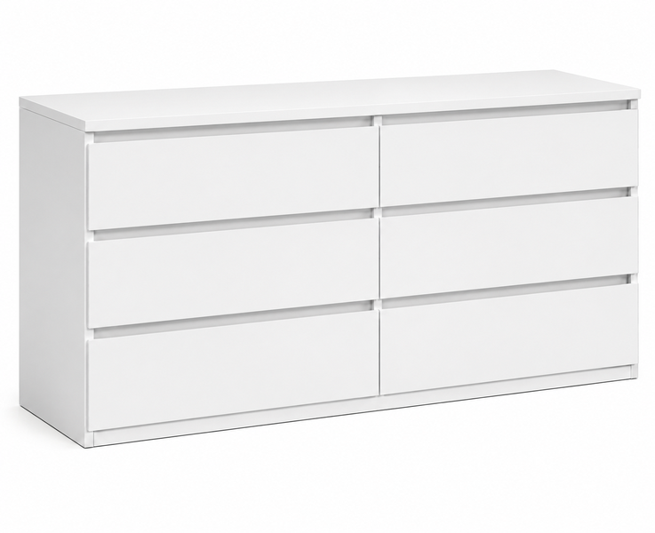 Bedroom Dresser Chest of Drawers Modern 6 Drawer 1200 x 400 x 800mm White