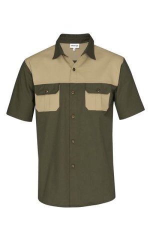 Mens Short Sleeve Serengeti 2-tone Bush Shirt