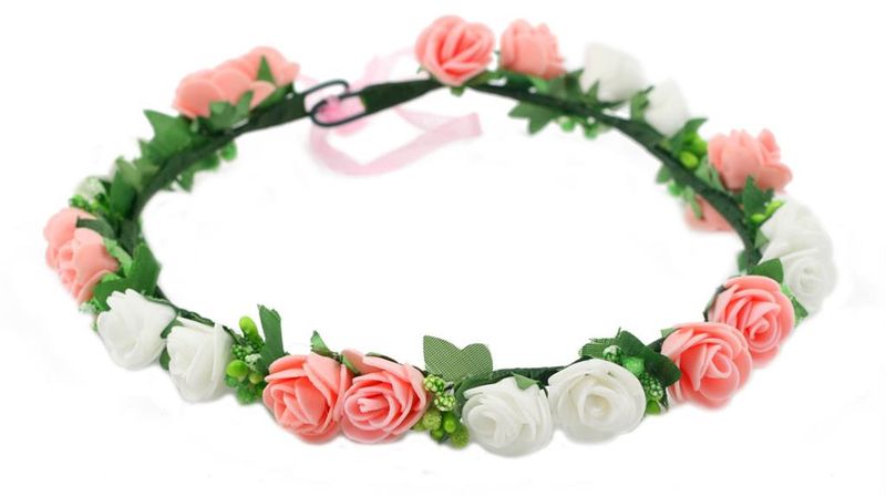 Handmade Floral Crown With Small Roses - Double White, Pink (6 years - Adult)