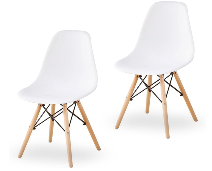 Pebble Dining Room Chair - Modern Plastic Shell with Wooden Legs - Set of 2