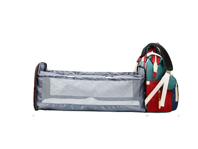 Multi-Functional Baby Diaper Bag &amp; Bed-Splicing Green Red