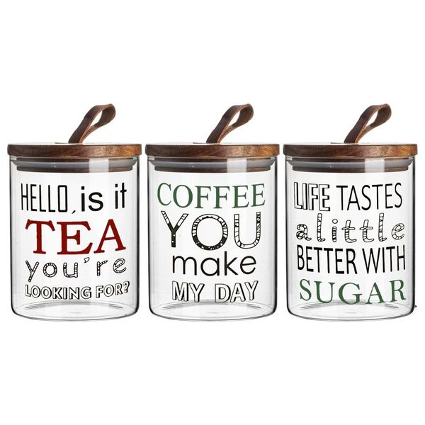Glass Jars With Wooden Lid - Storage Container Set - Set of 3